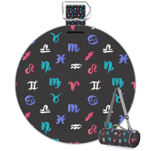 Shimoshe Constellation Print Picnic Outdoor Blanket Foldable Waterproof Sandproof Beach Blanket Portable Water-Resistant Round Picnic Mat for Travel Camping Park Lawn
