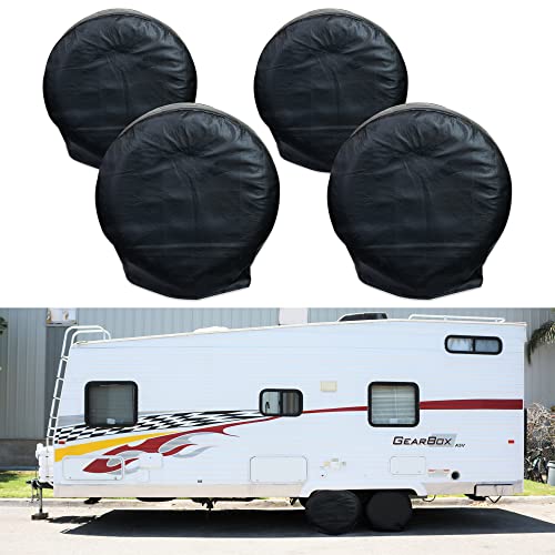 Image of Tire Covers for RV Wheel Set of 4 Motorhome Wheel Covers Waterproof Oxford Cotton Tire Protectors Tire Covers Fits 33 inch to 35 inch Tire Diameters