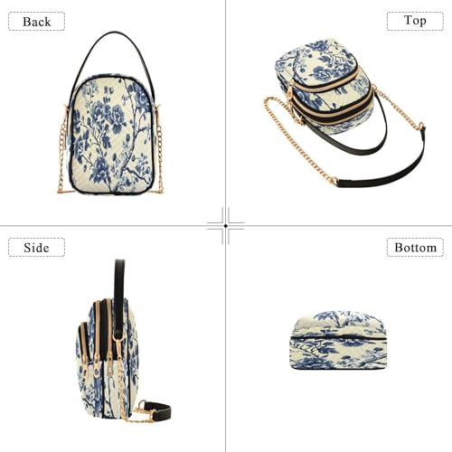 Blue White Chinoiserie Floral Small Crossbody Bag Functional Multi Pocket Bag Shoulder Handbag4