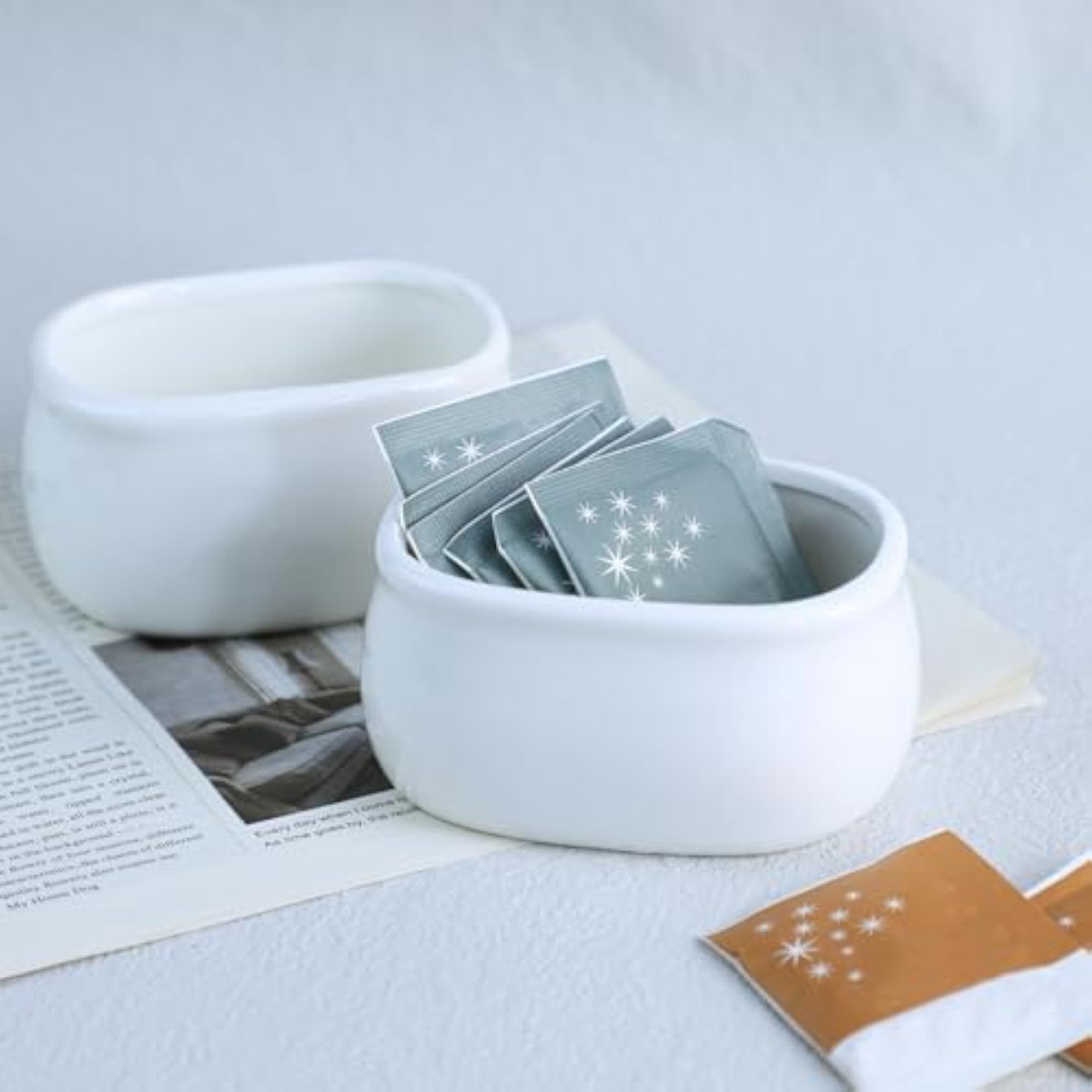 2pcs Pure White Porcelain Sugar Packet Holder Bowl