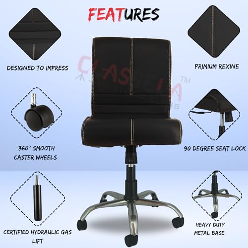 Image of NEWTURN� Maxson ARMLESS (PRE-Assembled) with Heavy Duty Metal Stand Ergonomic Premium Leather Revolving Office Chair with 1 Years Warranty(TILT Pushback Mechanism) (Black Rexine)