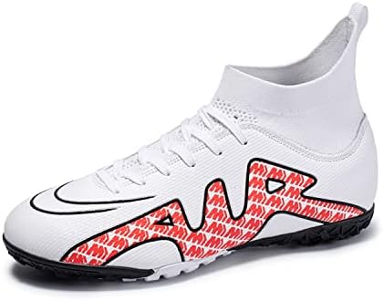 OAOUIA Men's Soccer Cleats Training Soccer Shoes Youth High-top Spikes Football Cleats Shoes Fg/Ag Professional Turf Indoor Outdoor Competition Athletic Sneakers White 10
