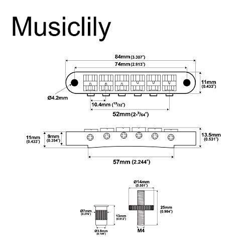 Wilkinson WOGB1 52mm(2-3/64 inch) Nashville Tune-O-Matic Bridge for USA Les Paul Epiphone SG Electric Guitar Chrome - Image 2