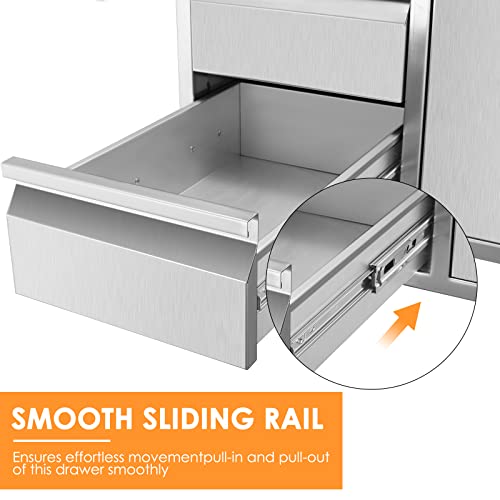 Yokrawpet Outdoor Kitchen Drawer Combo, BBQ Access Door Drawers Combo with Stainless Steel, Perfect for BBQ Grill Station Outdoor Kitchen Storage Cabinet (28"" W x 19.6“D x 20.1"" H), Large, Slivery - Thumbnail 4