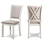 New Classic Furniture Amy Wood Dining Chair with Polyester Fabric Seat (Set of 2), Bisque