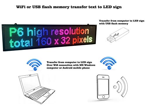 WiFi P6 high Resolution LED Full RGB Color Sign 40" x 9" with high Resolution P6 160x32 dots and New SMD Technology. Perfect Solution for Advertising