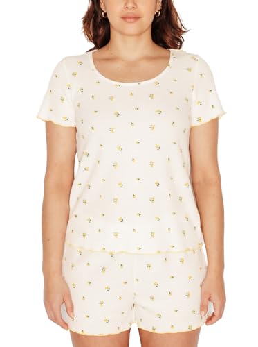 Tee-shirt manches courtes design jaune multicolore IDEE femme au style unique