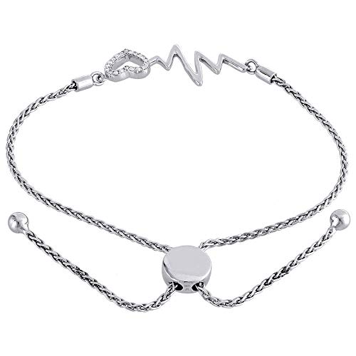 Elegant Touch 14K Gold Plated Sterling Silver Round Diamond Heart Heartbeat Strand Bolo Bracelet #TOP1