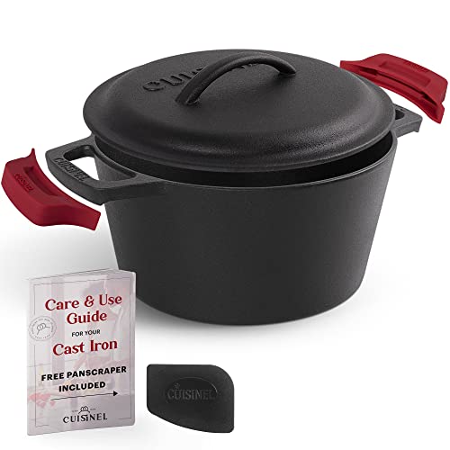 Cuisinel Cast Iron Dutch Oven 3Quart Deep Pot + Lid + Pan Scraper + Handle