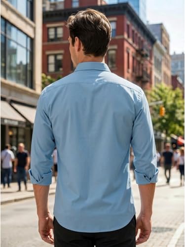 Image of Men's Regular Fit Solid Pattern Cotton Shirt with Spread Collared Long Sleeve Standard Length and Button Down Closure Type | Shirts | Stylish Shirts for Men