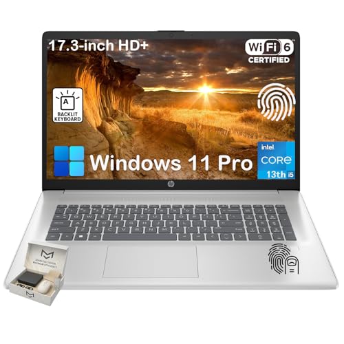 Image of HP 17 Laptop Computer for Business, 32GB RAM, 1TB SSD, Intel 10-Core i5-1334U, 17.3 inch HD+ Anti-Glare Display, Win11 Pro, Backlit Keyboard, Fingerprint, Numeric Keypad, 720p HD Camera, w /Accessories