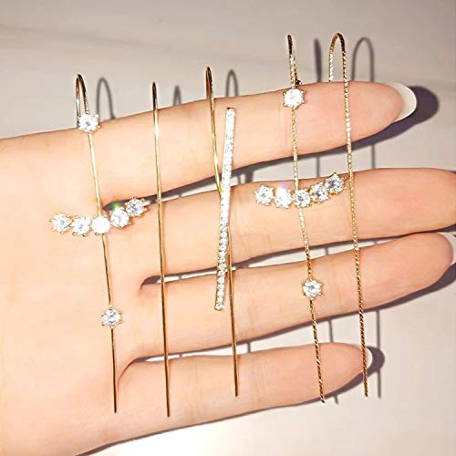4Pairs Ear Cuff Wrap Crawler Hook Earrings For Women Girls Unique Long Earrings Hypoallergenic Stud Climber Earrings #TOP6