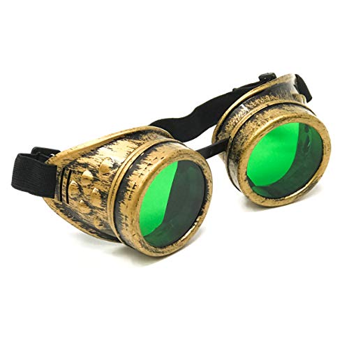 UMBRELLALABORATORY Steampunk Victorian Goggles Rave Glasses in Vintage Gold, costume accessory...