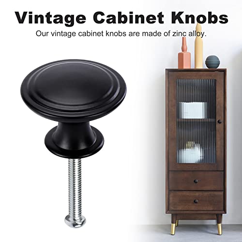 TsunNee Vintage Cabinet Knobs, Chic Drawer Knobs, Antique Style Kitchen Cupboard Handles, 30mm Round Furniture Door Knobs (12, Black) - Image 3