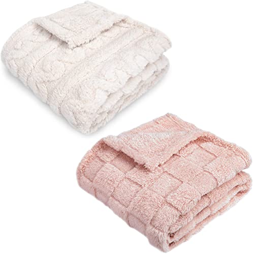 Homritar 2 Pack 3D Fleece Fluffy Fuzzy Blanket For Baby And Toddlers Blanket With 3D Gingham Fleece Baby Blanket For Girls Boys Cream And Pink #TOP29