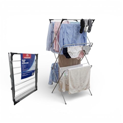 Maxland Deluxe 3-Tier Clothes Airer - 18m Drying Capacity – Foldable Indoor & Outdoor Laundry Rack with Non-Slip Feet (139 x 61 x 44 cm)
