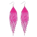 Samiyack Native Long Beaded Earrings – Bohemian Handmade Beaded Tassel Large Statement Chandelier Da