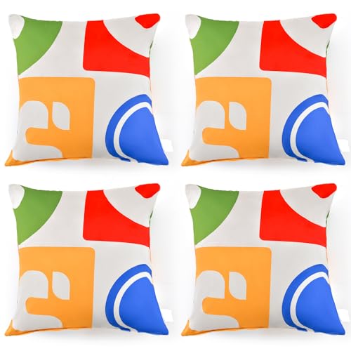Image of COSTWAY Set of 4 Throw Pillows with Covers, 46x45cm Square Soft Velvet Couch Pillows with Double-Sided Print Pattern, Colorful Decorative Cushions for Sofa, Bed and Car, Machine Washable (Pack of 4)