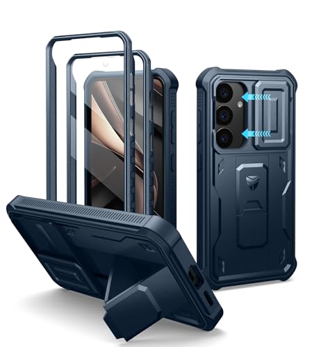 Image of Dexnor for Samsung Galaxy S25 Case with Built-in Slide Camera Cover & Screen Protector & Kickstand,Heavy-Duty Shockproof Rugged Case Full-Body Bumper Protective Cover for Galaxy S25(2025),Navy Blue