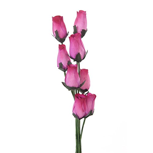 Rosas de madera en color rosa con una punta de color rojo – 8 Single Rose tallos atados a en una ramo – Calidad pequeña flor pantalla