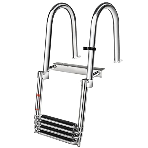 WAHHWF Escalera Barco Piscina Telescópico Escalera de 4 peldaños para Piscina/Barco, Pontón Marino Plegable telescópico Escaleras internas de Entrada Trasera con Asas y Pedal Ancho, Carga 330 Libras Cover