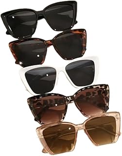 STORE 2508 Pack of 5 Retro Fashion Women’s Holloway Legs Oversized Large Square Frame Cat Eye UV400 Sunglasses for Holiday...