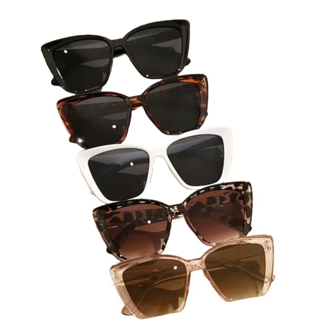 STORE 2508 Pack of 5 Retro Fashion Women’s Holloway Legs Oversized Large Square Frame Cat Eye UV400 Sunglasses for Holiday...
