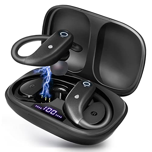 ENUOSUMA Bluetooth Kopfhörer Sport Kabellos, TWS True In-Ear Ohrhörer Wireless mit ENC Mikrofon, Premium Typc-C Headsets 48 Std Digitale LED Ladebox Deep Bass für Laptop/Smartphone/PC, Schwarz Cover