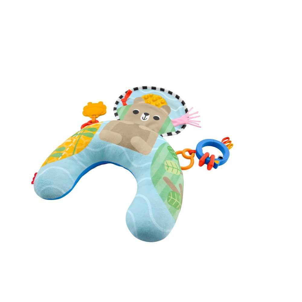 Fisher-Price - Cuscino Orsetto Dolce Relax, Supporto per Neonati a Tema Foresta con dentaruolo e sonaglino Inclusi, attività sensoriali per Il Gioco sul pancino, 0+ Mesi, JHB44