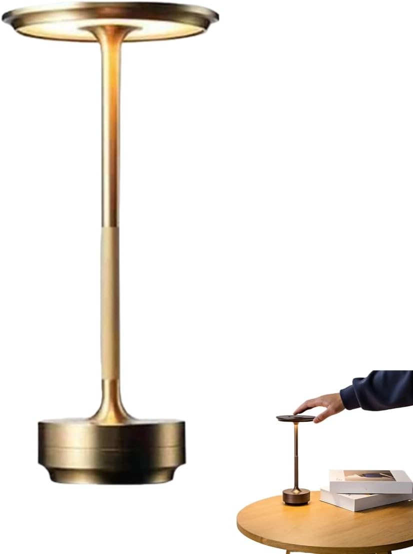 Cordless Lamp,Small Wireless Charging Desk Lamp, Touch Control and Dimmable, Suitable for Terrace, Bedroom and Living Room (Gold)