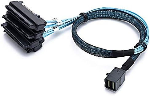 SFF-8643 Internal Mini SAS HD to (4) 29pin SFF-8482 connectors with SAS 15pin Power Port 12GB/S Cable (1M)