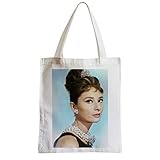 Stampato in Francia Tote bag Borsa Shopping Star Famoso Audrey Hepburn Cinema Retro Vintage Attrice 16, bianco, Taglia unica