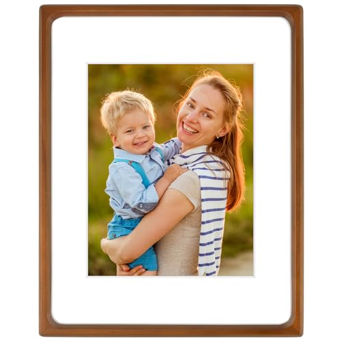 Golden State Art 11x14 Picture Frames - Brown Solid Wood with Glass, Rounded Corner 11 x 14 Picture Frame Matted to 8x10 Photos - Wall Decor Display