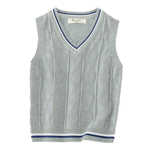 Sxiwei Kids Boys Girls V-Neck Knitted Sweaters Vest Sleeveless Tank Top Cable Knit Waistcoat Jumper School Knitwear Grey 5-6 Years