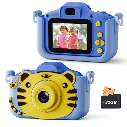 Kids Camera for 3-12 Year Boys, Digital Camera 2 inch for Children with 32GB SD Card Birthday Christmas Toy for 3 4 5 6 7 8 Year Old Creative Gift Blue