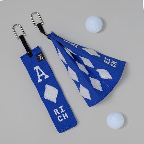 Image of ANDGOLF Pleats Ball Towel, Use to Wash My Ball and Club, Best Choice for Golf Gifts, Embroidered Golf Towels, Clip for Bags /Pants /Skirts, Durable Elastic Band, Colorful Fashion Golf Item (Blue)