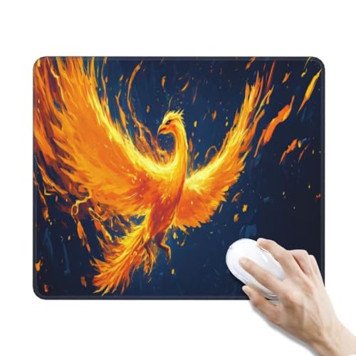 Black Mouse Mat Small Gaming Mouse Pad 13.4 x 11 Inch, Waterproof Small Mouse Mat Mousepad with Non-Slip Rubber Base, Gaming Desk Mat for Office Accessories, Decor, Gifts (340x280x3 mm, Fire Phoenix)