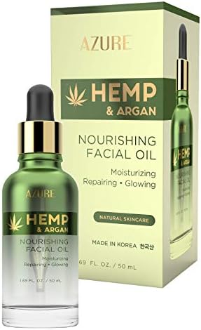 Azure Cosmetics Hemp & Argan Nourishing Korean Facial Oil - Moisturizing | Repairing | Lifts Skin Reducing Appearance Of Wrinkles, Fine Lines & Creases - 50mL / 1.69 fl.oz.