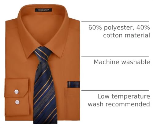 Image of HISDERN Mens Dress Shirt with Tie Pocket Square Set Classic Button Down Shirt Matching Tie Long Sleeve Shirts