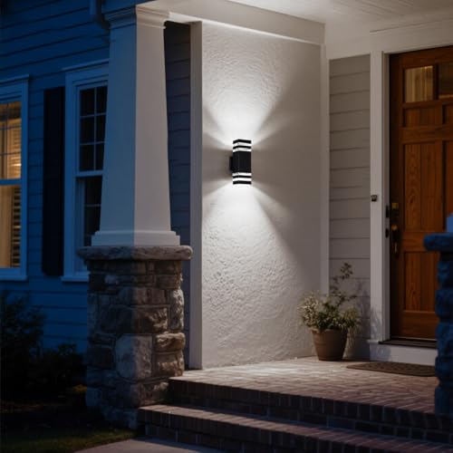 Image of Motion Sensor Outdoor Wall Lights, Dusk to Dawn Up and Down Sconce, Black Aluminum Exterior Light Fixtures with GU10 LED Bulbs, Waterproof Modern Porch Lights for House Garage Garden, ETL Listed