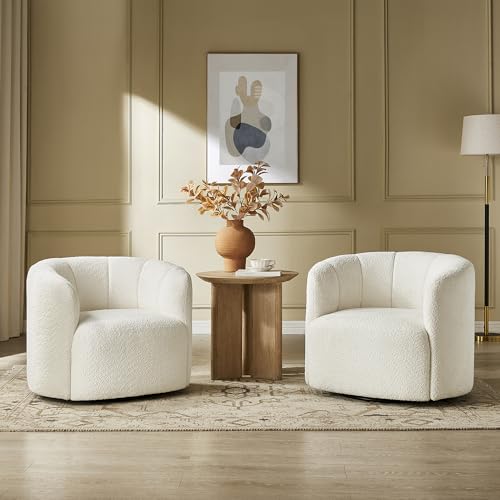 Farati 360° Boucle Swivel Accent Chair for Living Room Set of 2,White