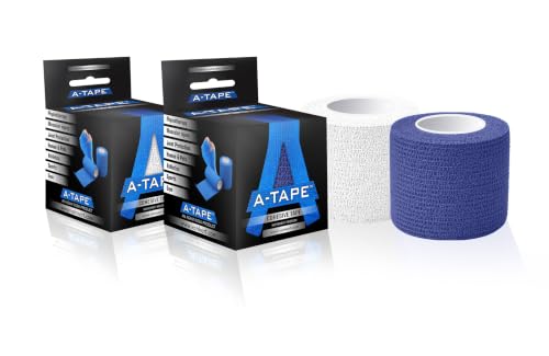 Image of Cohesive Self Adhesive Bandage | Self-Adhesive Compression Wrap - Sports, Gym & Joint Protection Tape | (Reusable & Waterproof, 5 cm X 4.5 Mtr) Crepe Bandage Pack of 2 (N Blue, White)