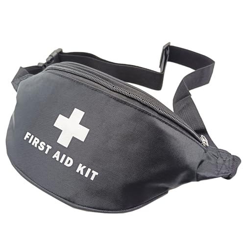 Image of First Aid Fanny Pack First Aid Bag Red Travel Rescue Bag Empty Pouch First Responder Storage Compact Survival Medicine Bag Pocket Container for Car Home Outdoors, Black, 11 inches x 3.5 inches x 5.5