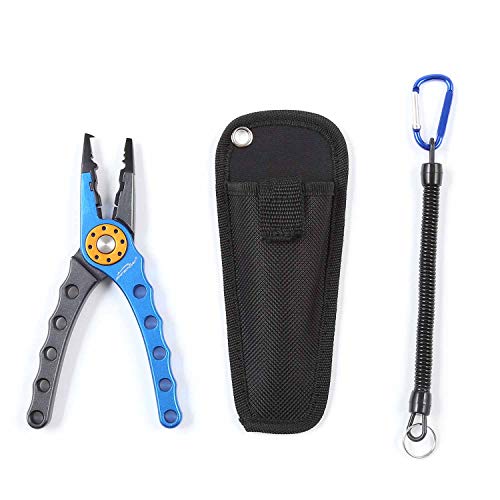 Entsport Saltwater Fishing Pliers with Aluminum Handles and Stainless Steel Jaws Multi Function Fishing Pliers with Sheath Lanyard Braided Fishing Line Cutters Fish Hook Removal Tool (Blue&Silver) - Thumbnail 3