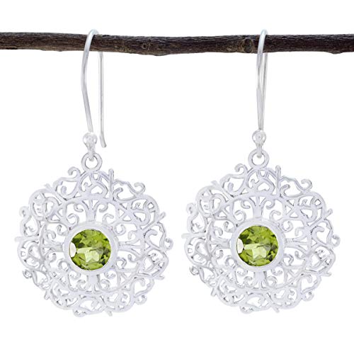 Boucle d'oreille ronde péridot vert en argent sterling 925 femme