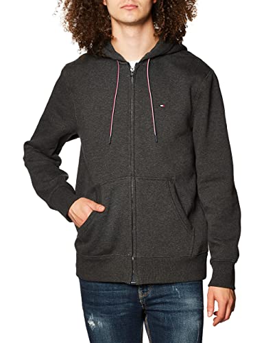 Tommy Hilfiger Men's Hoodie Sweatshirt with Magnetic Zipper, Charcoal Grey Heather Large