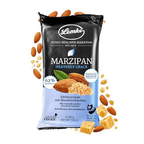 Lemke Heavenly Grace Marzipan, 200g/Edelmarzipan mit Mandelstückchen-Vegan- Backmarzipan