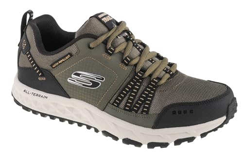 Skechers Men's Escape Plan Trainers, Green Olive Leather Mesh Black Trim Olbk, 8 UK