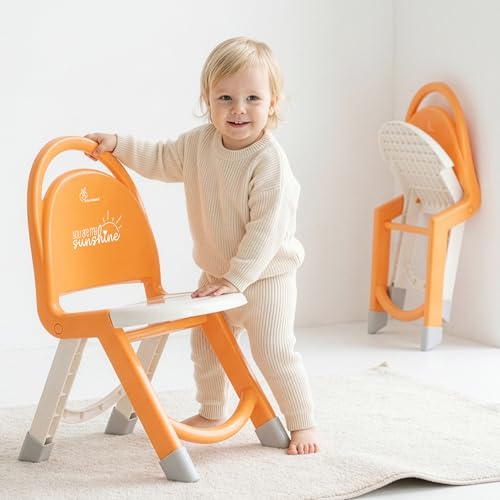 Image of R for Rabbit Jelly Bean Zippy Kids Folding Chair for 1-8 Years | Ergonomic Back Support | Lightweight & Portable | Stable Triangular Design | Indoor Outdoor Study Play Chair, Upto 40 kg (Orange White)