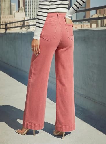 Image of Dokotoo Women's Casual High Waisted Jeans Stretch Wide Leg Loose Denim Pant